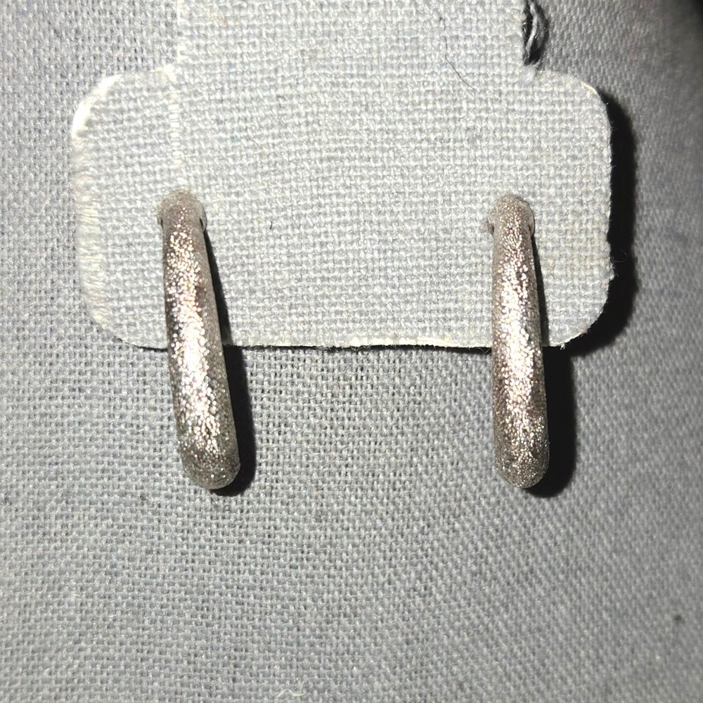Etienne Aigner Clip On Earrings Women 1" Silver Textured Geometric Hoop Earrings